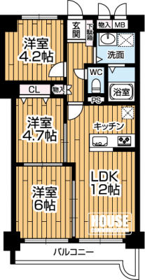 間取り図（販１マンション）　61.22�uの3LDK！　食洗器・浴室乾燥機など室内設備も充実！