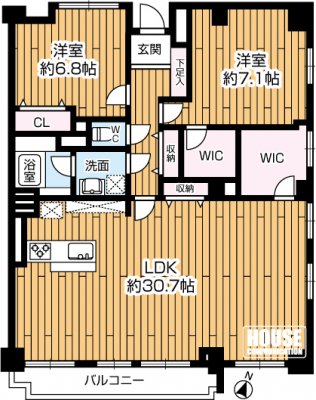 �Ԏ��}�i�̂P�}���V�����j�@��2LDK�E��L�ʐ�108.38�u�E�o���R�j�[�ʐ�10.67�u