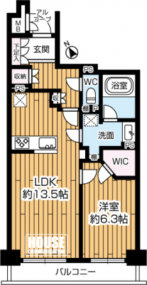 �Ԏ��}�i�̂P�}���V�����j�@��1LDK�A��L�ʐ�51.38��2�A�o���R�j�[�ʐ�6.84��2