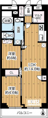 �Ԏ��}�i�̂P�}���V�����j�@��2LDK�E��L�ʐ�54.22�u�E�o���R�j�[�ʐϕs��