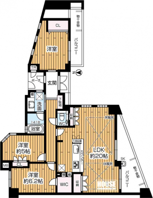 �Ԏ��}�i�̂P�}���V�����j�@��L�ʐ�87.44�u�A3LDK�^�C�v�̊p�����ł��B