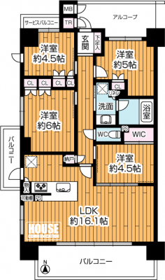 �Ԏ��}�i�̂P�}���V�����j�@��L�ʐ�78.9�u�A4LDK�^�C�v�̊p�����ł��B