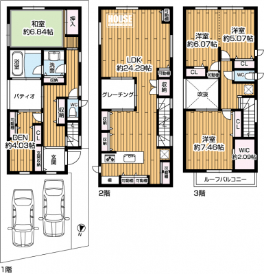 �Ԏ��}�i�̂P�ˌ��j�@3SLDK�E�����ʐ�143.35�u�E�y�n�ʐ�101.92�u