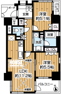 �Ԏ��}�i�̂P�}���V�����j�@��L�ʐ�54.86�u�A2LDK