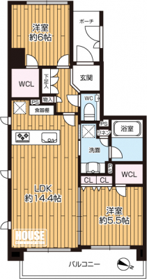 �Ԏ��}�i�̂P�}���V�����j�@��2LDK�A��L�ʐ�62.23�u�A�o���R�j�[�ʐ�8.44�u