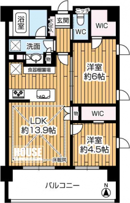 �Ԏ��}�i�̂P�}���V�����j�@��2LDK�A��L�ʐ�56.98�u�A�x�����_�ʐ�9.45�u