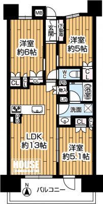 �Ԏ��}�i�̂P�}���V�����j�@ 14�K���̍ŏ�K�E������E��L�ʐρF63.63�u�̂R�k�c�j�I