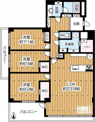 �Ԏ��}�i�̂P�}���V�����j�@��3LDK�A��L�ʐ�107.12�u�A�o���R�j�[�ʐ�19.29�u