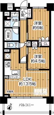 �Ԏ��}�i�̂P�}���V�����j�@��2LDK�A��L�ʐ�56.31m2�A�o���R�j�[�ʐ�9.90m2