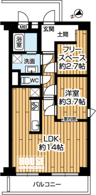 �Ԏ��}�i�̂P�}���V�����j�@��1LDK�A��L�ʐ�57.75m2�A�o���R�j�[�ʐ�7.26m2