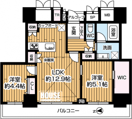 �Ԏ��}�i�̂P�}���V�����j�@��2LDK�A��L�ʐ�55.14m2�A�o���R�j�[�ʐ�10.87m2�A