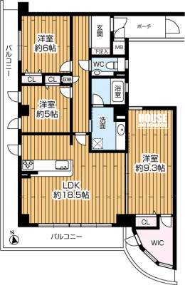 �Ԏ��}�i�̂P�}���V�����j�@ 5�K����3�K�E�쐼�p�����E��L�ʐρF90.09�u�̍L�X�R�k�c�j�I