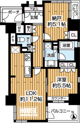 �Ԏ��}�i�̂P�}���V�����j�@��L�ʐ�54.86�u�A1SLDK