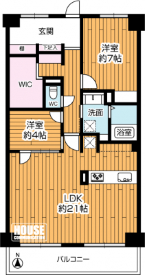 �Ԏ��}�i�̂P�}���V�����j�@��2LDK�A��L�ʐ�76.42m2�A�o���R�j�[�ʐ�9.10m2