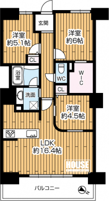 �Ԏ��}�i�̂P�}���V�����j�@��L�ʐ�71.08�u�A3LDK+WIC