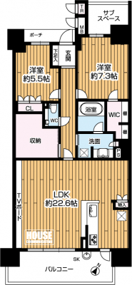 �Ԏ��}�i�̂P�}���V�����j�@2SLDK�A���i7480���~�A��L�ʐ�86.53�u�o���R�j�[�ʐ�12.7�u�A�쓌�����o���R�j�[�A�ŏ�K�A�p������