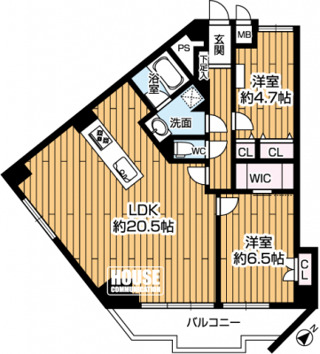 �Ԏ��}�i�̂P�}���V�����j�@��2LDK�A��L�ʐ�77.90m2�A�o���R�j�[�ʐ�7.98m2