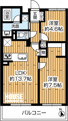 �Ԏ��}�i�̂P�}���V�����j�@��2LDK�A��L�ʐ�57.39m2�A�o���R�j�[�ʐ�8.75m2