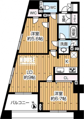 �Ԏ��}�i�̂P�}���V�����j�@��2LDK�E��L�ʐ�57.33�u�E�o���R�j�[�ʐ�6.44�u