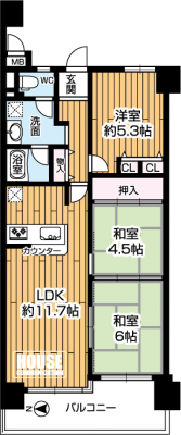 �Ԏ��}�i�̂P�}���V�����j�@3LDK�A���i2780���~�A��L�ʐ�67.86m2�A�o���R�j�[�ʐ�9.58m2