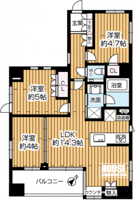 �Ԏ��}�i�̂P�}���V�����j�@��3LDK�E��L�ʐ�62.51�u�E�o���R�j�[�ʐ�7.03�u