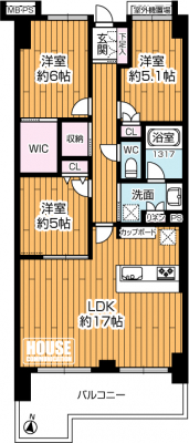 �Ԏ��}�i�̂P�}���V�����j�@��3LDK�E��L�ʐ�74.61�u�E�o���R�j�[�ʐ�9.60�u