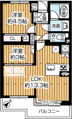 �Ԏ��}�i�̂P�}���V�����j�@��2LDK�E��L�ʐ�48.26�u