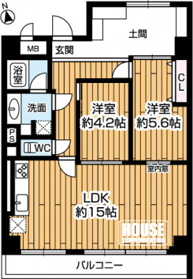 �Ԏ��}�i�̂P�}���V�����j�@��2LDK�A��L�ʐ�68.87�u�A�o���R�j�[�ʐ�6.6�u