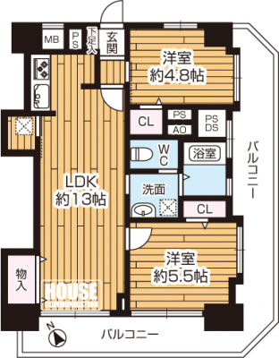 ���̑��@��2LDK�E��L�ʐ�52.77�u�E�o���R�j�[�ʐ�14.28