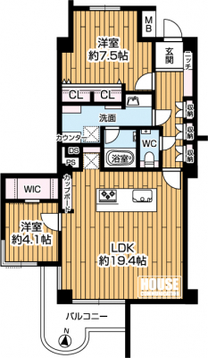 �Ԏ��}�i�̂P�}���V�����j�@��2LDK�A��L�ʐ�76.75�u�A�o���R�j�[�ʐ�7.17�u