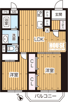 �Ԏ��}�i�̂P�}���V�����j�@��2LDK�A��L�ʐ�51.29�u�A�o���R�j�[�ʐ�3.35�u