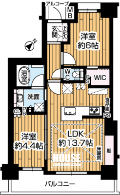 �Ԏ��}�i�̂P�}���V�����j�@��2LDK�E��L�ʐ�55.72�u�E�o���R�j�[�ʐ�8.95