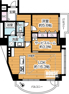 �Ԏ��}�i�̂P�}���V�����j�@��1SLDK�E��L�ʐ�61.84�u�E�o���R�j�[�ʐ�11.54�u