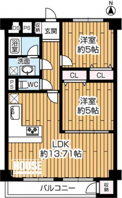 �Ԏ��}�i�̂P�}���V�����j�@��2LDK�E��L�ʐ�54.82�u�E�o���R�j�[�ʐ�4.90�u