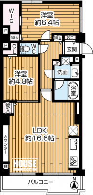 �Ԏ��}�i�̂P�}���V�����j�@��2LDK�E��L�ʐ�63.72�u�E�o���R�j�[�ʐ�6.44�u