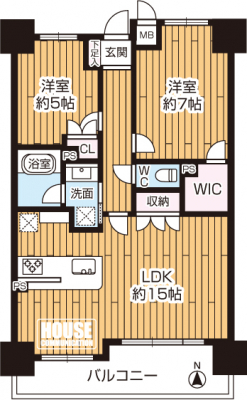 �Ԏ��}�i�̂P�}���V�����j�@��L�ʐ�60.12�u�A2LDK